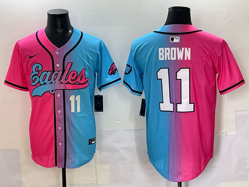 Men 2025 Philadelphia Eagles 11 Brown Blue pink Nike Limited NFL Jersey style 02